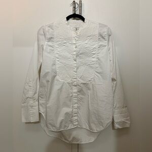 COS White Embroidered Bib Cotton Blouse Minimalist Long Sleeve Top US 2